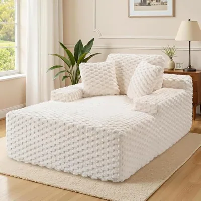 67 inch Chaise Lounge, No-Assembly Sofa Chaise with Throw, White