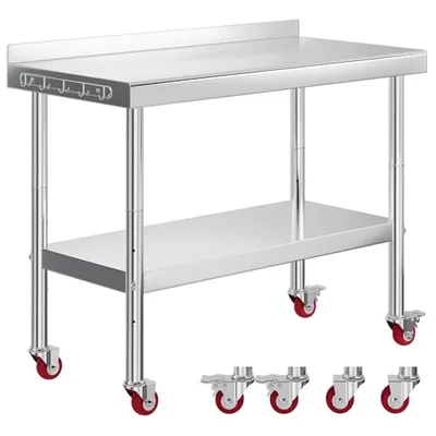 48 x 24-Inch Stainless Steel Prep Table with Wheels