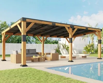 12' x 24' Cedar Wood Gazebo with Sloped Galvanized Steel Roof, Brown