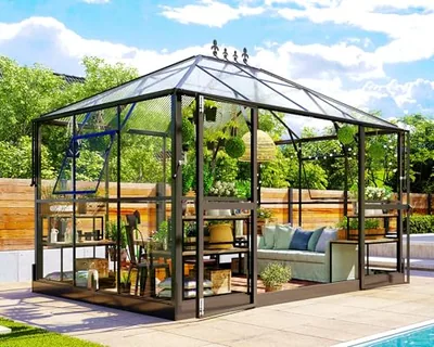 11x8.3x8.6 FT Outdoor Polycarbonate Greenhouse with Clear Panels, Black