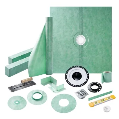 Shower Curb Kit with Complete Shower Kit- Tray, Curb, Membrane, Green (JI-BQ14T)