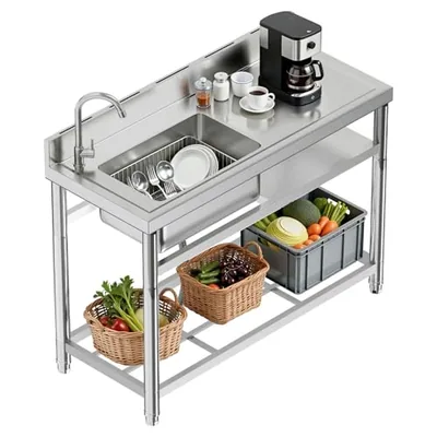 47 x 20 x 37.5 in Stainless Steel Single Bowl Prep Sink