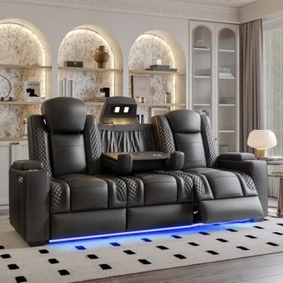Home Theater Seating, Movie Loveseat Recliner Chair with USB, Gray