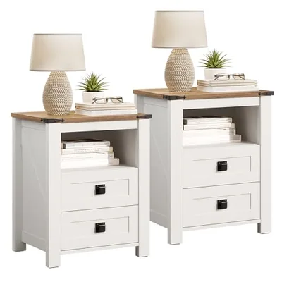 17.7 in W Nightstand Set of 2, Wooden End Table, White