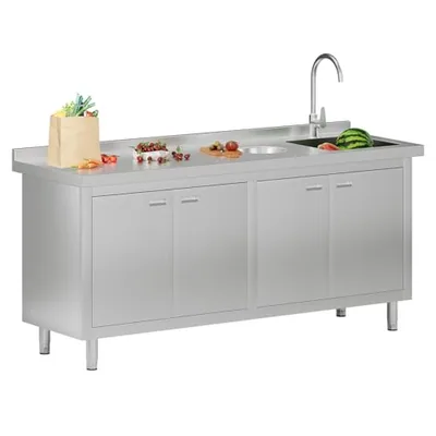72-Inch Stainless Steel Utility Sink Cabinet with Faucet