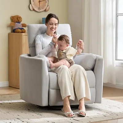Power Rocking Nursery Chair, Swivel Recliner, USB, Gray