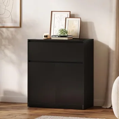 DIY Modular Storage Cabinet, 2-Door 1-Drawer Freestanding Cabinet, Black